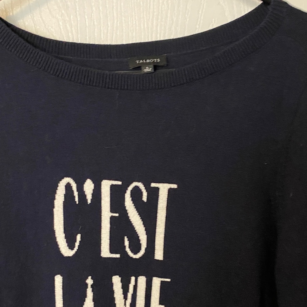 Talbots Dark Blue Sweater with White Lettering
